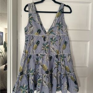 Pineapple Print Striped Mini Dress